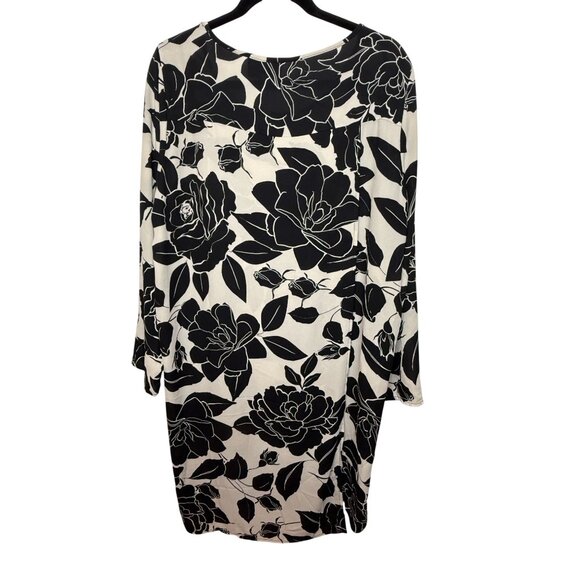 Joseph Ribkoff Black Cream Floral Tunic Top Layered Hem Long Sleeve Size 14 - Picture 2 of 10